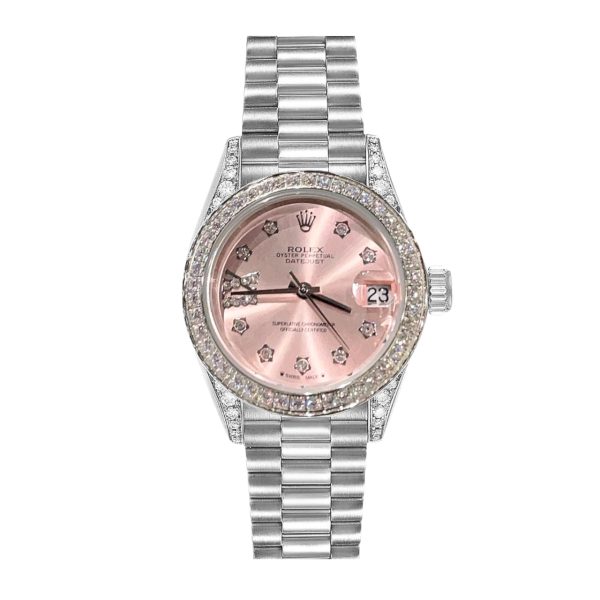 ROLEX DATEJUST DIAMOND BEZEL OYSTER WHITE GOLD PINK 31MM