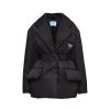 PRADA RE NYLON DOWN BELTED JACKET BLACK