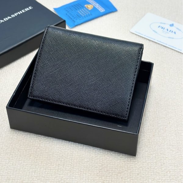 PRADA BII FOLD SAFFIANO LEATHER WALLET BLACK 11CM