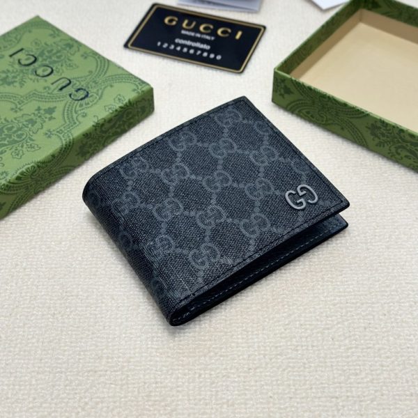 GUCCI INTERIOR BI FOLD WALLET BLACK AND GREY 11CM