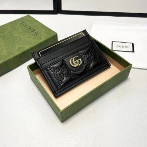 GUCCI GG MATELASSÉ CARD CASE BLACK 10CM 723790 UM8IG 1000