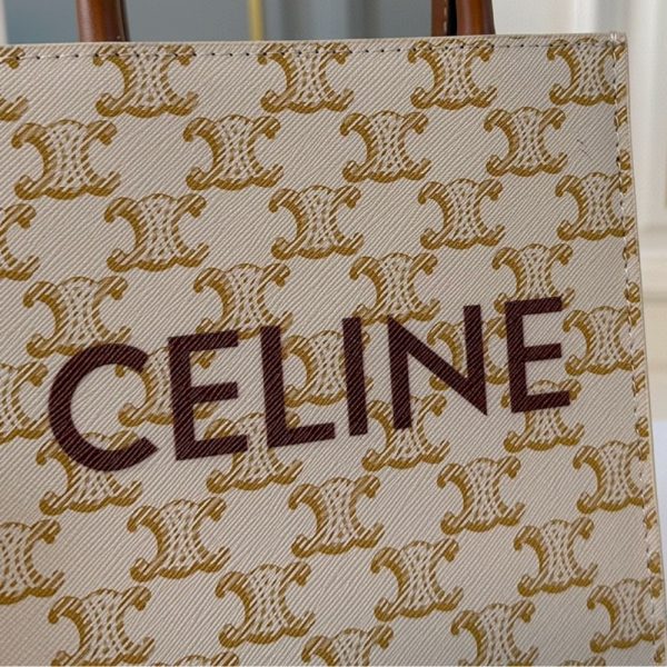 CELINE MINI VERTICAL CABAS IN TRIOMPHE CANVAS AND CALFSKIN BEIGE 17CM