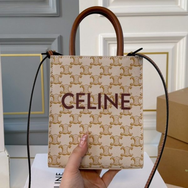 CELINE MINI VERTICAL CABAS IN TRIOMPHE CANVAS AND CALFSKIN BEIGE 17CM