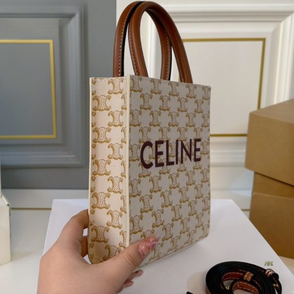 CELINE MINI VERTICAL CABAS IN TRIOMPHE CANVAS AND CALFSKIN BEIGE 17CM