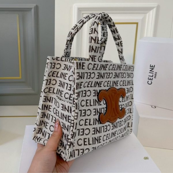 CELINE SMALL CABAS THAIS IN TEXTILE WITH CELINE ALL OVER WHITE 26CM