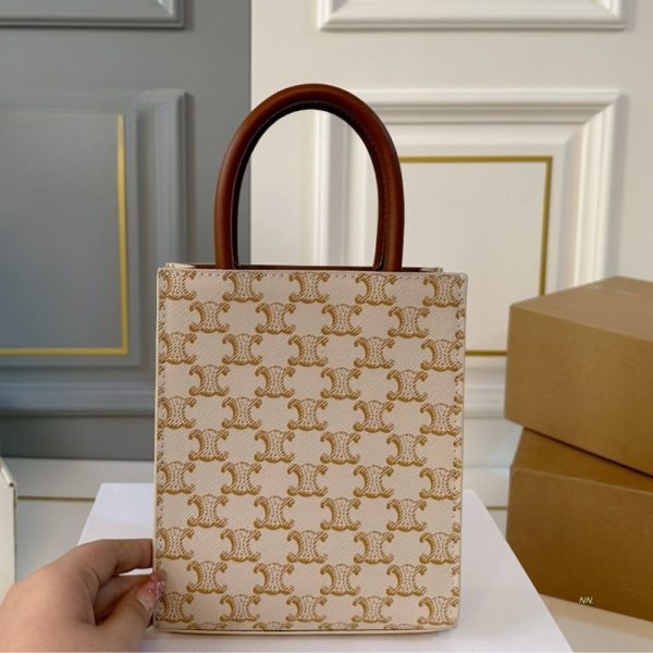 CELINE MINI VERTICAL CABAS IN TRIOMPHE CANVAS AND CALFSKIN BEIGE 17CM