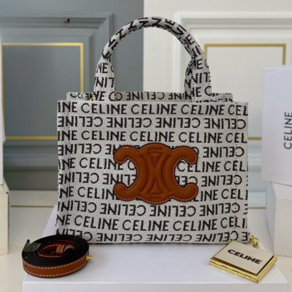 CELINE SMALL CABAS THAIS IN TEXTILE WITH CELINE ALL OVER WHITE 26CM