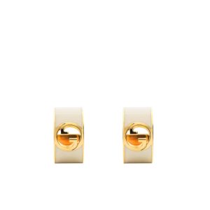 GUCCI BLONDIE ENAMEL HOOP EARRINGS IVORY ENAMEL 796764 J1630 8078