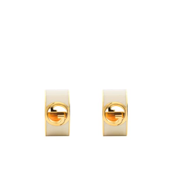 GUCCI BLONDIE ENAMEL HOOP EARRINGS IVORY ENAMEL 796764 J1630 8078