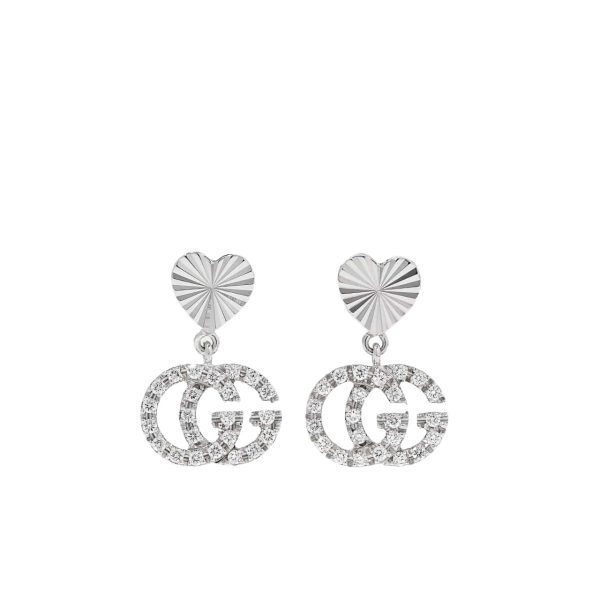 GUCCI GG HEART EARRINGS SILVER WITH CRYSTALS