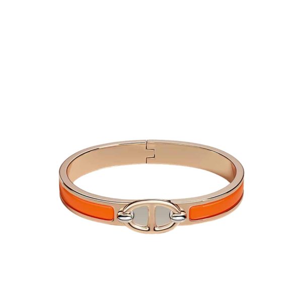 HERMES MINI CLIC ANCHOR CHAIN BRACELET ROSE GOLD TONE WITH ORANGE H209000FO8APM