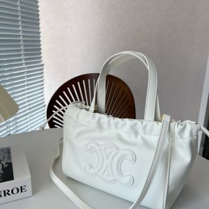 CELINE SMALL CABAS DRAWSTRING CUIR TRIOMPHE IN SMOOTH CALFSKIN WHITE 24CM