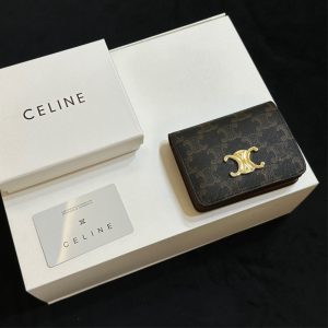 CELINE SMALL TRIOMPHE CANVAS TAN WALLET BROWN 11CM