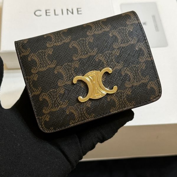 CELINE SMALL TRIOMPHE CANVAS TAN WALLET BROWN 11CM