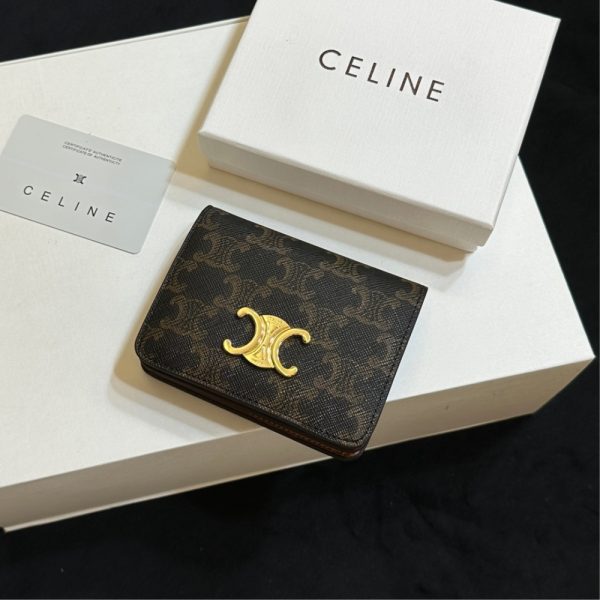 CELINE SMALL TRIOMPHE CANVAS TAN WALLET BROWN 11CM