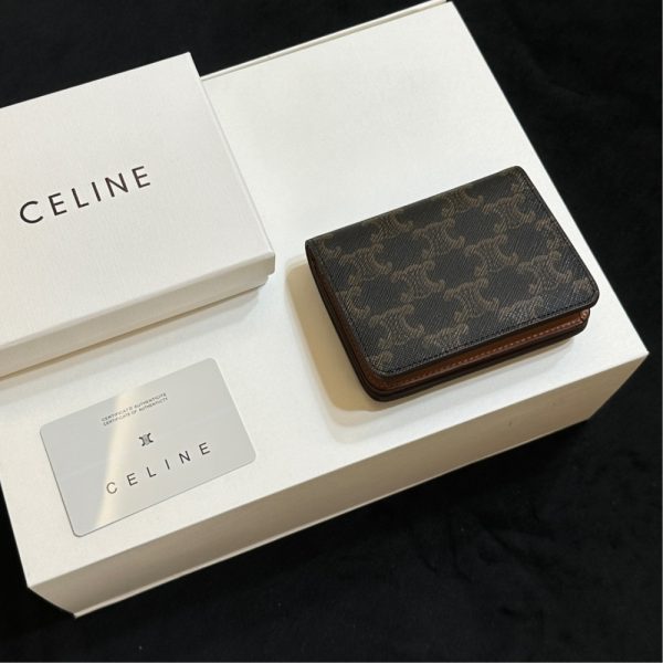 CELINE SMALL TRIOMPHE CANVAS TAN WALLET BROWN 11CM