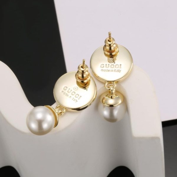 GUCCI BLONDIE PEARL DROP EARRINGS GOLD TONE 774612 I9757 8495