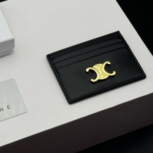 CELINE WALLET TRIOMPHE LEATHER CARD HOLDER BLACK 10.5CM