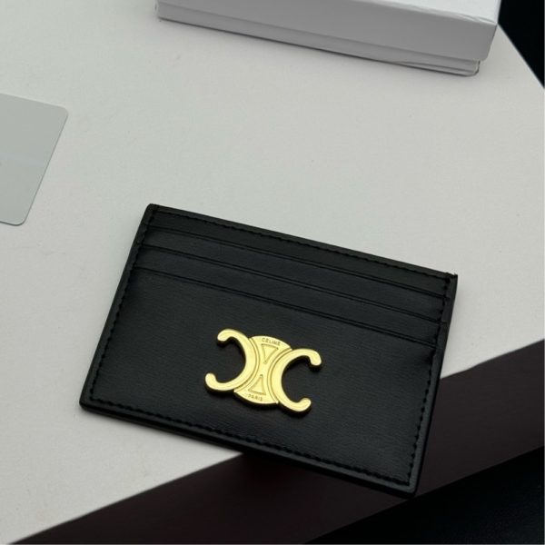 CELINE WALLET TRIOMPHE LEATHER CARD HOLDER BLACK 10.5CM