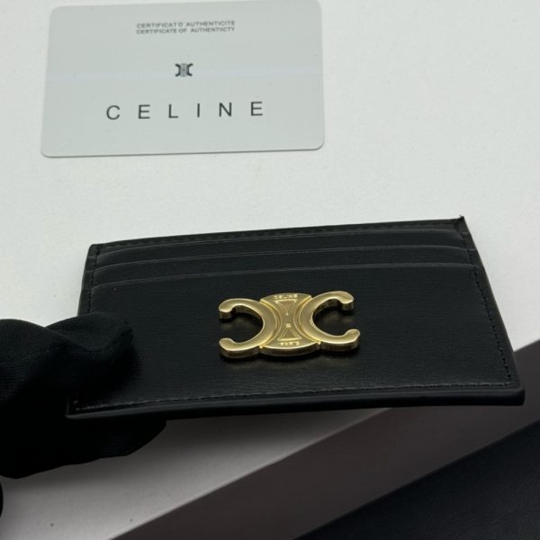 CELINE WALLET TRIOMPHE LEATHER CARD HOLDER BLACK 10.5CM