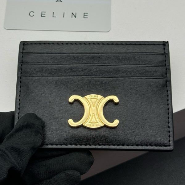 CELINE WALLET TRIOMPHE LEATHER CARD HOLDER BLACK 10.5CM