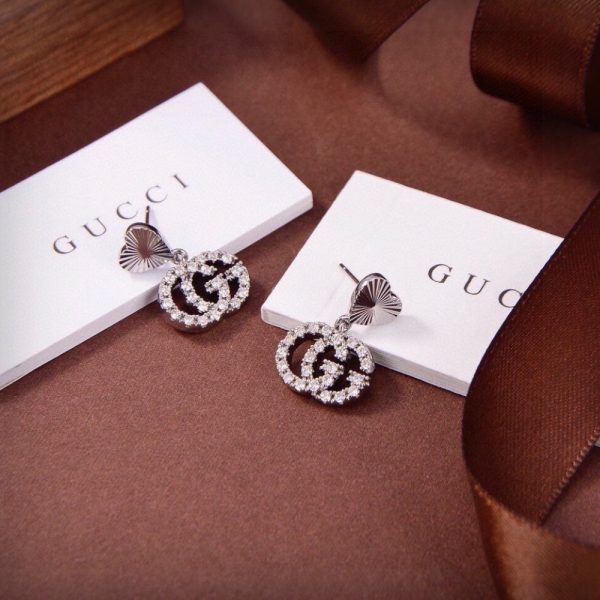 GUCCI GG HEART EARRINGS SILVER WITH CRYSTALS