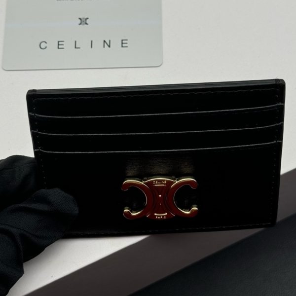 CELINE WALLET TRIOMPHE LEATHER CARD HOLDER BLACK 10.5CM