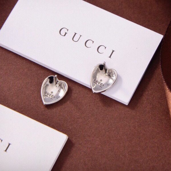 GUCCI DOUBLE GG HEART-SHAPED EARRINGS LIGHT BLUE ENAMEL SILVER