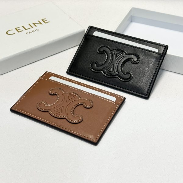 CELINE CARD HOLDER IN SMOOTH LAMBSKIN TAN BLACK 9CM