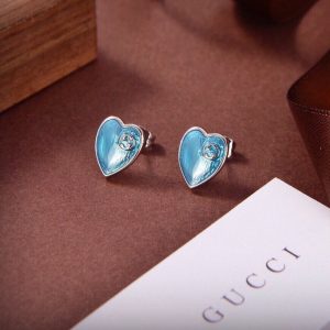 GUCCI DOUBLE GG HEART-SHAPED EARRINGS LIGHT BLUE ENAMEL SILVER