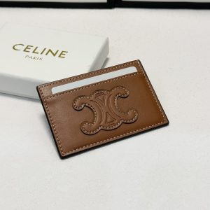 CELINE CARD HOLDER IN SMOOTH LAMBSKIN TAN BROWN 9CM