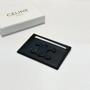 CELINE CARD HOLDER IN SMOOTH LAMBSKIN TAN BLACK 9CM