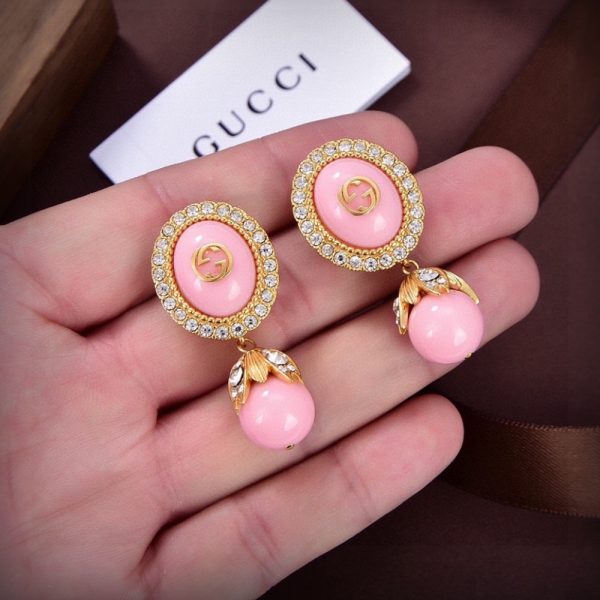 GUCCI INTERLOCKING GG PEARL EARRINGS PINK