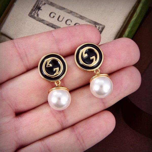 GUCCI BLONDIE PEARL EARRINGS GOLD TONE 774612 I9757 8499