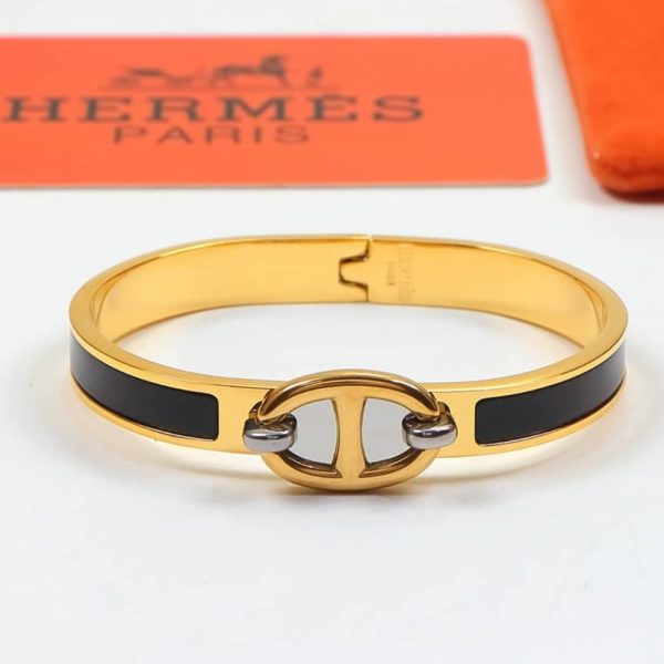 HERMES MINI CLIC CHAINE D’ANCRE BRACELET GOLD TONE WITH BLACK H209000FV01PM