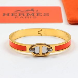 HERMES MINI CLIC CHAINE D’ANCRE BRACELET GOLD TONE WITH ORANGE H209000FV8APM