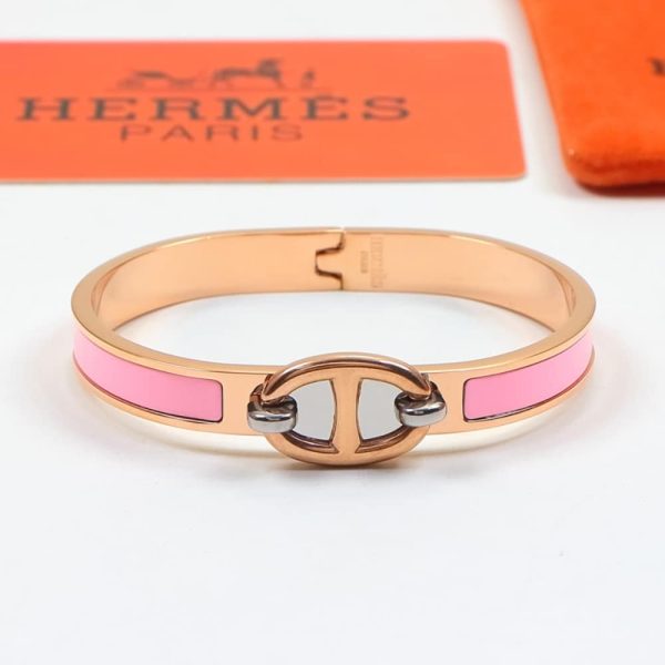 HERMES MINI CLIC ANCHOR CHAIN BRACELET ROSE GOLD TONE WITH LIGHT PINK H209000FO1ZPM