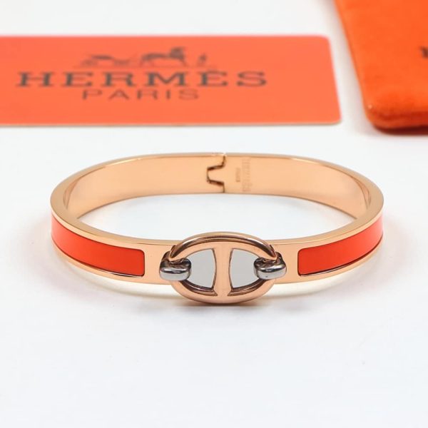 HERMES MINI CLIC ANCHOR CHAIN BRACELET ROSE GOLD TONE WITH ORANGE H209000FO8APM