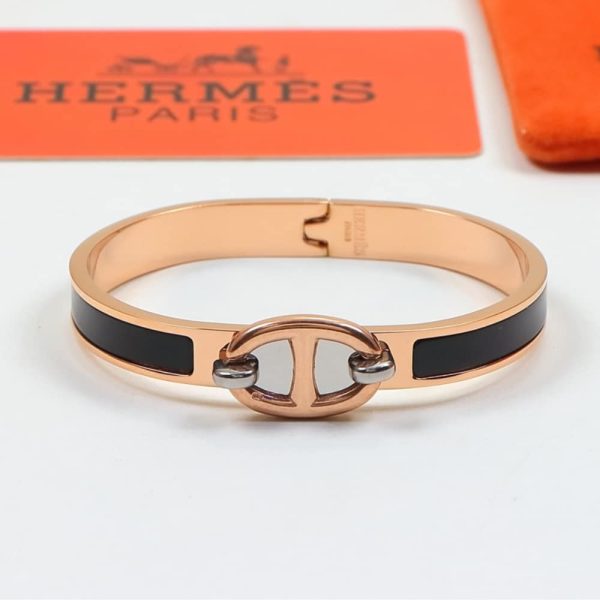 HERMES MINI CLIC ANCHOR CHAIN BRACELET ROSE GOLD TONE WITH BLACK H209000FO01GM