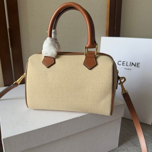 CELINE  SMALL BOSTON CUIR TRIOMPHE IN TEXTILE AND CALFSKIN TAN