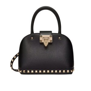 VALENTINO GARAVANI ROCKSTUD HANDBAG IN GRAINY CALFSKIN BLACK 21CM