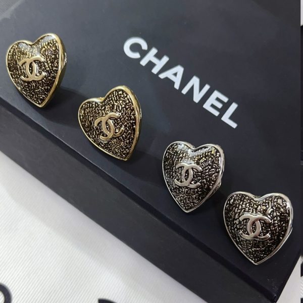 CHANEL STUD EARRINGS SILVER AND BLACK