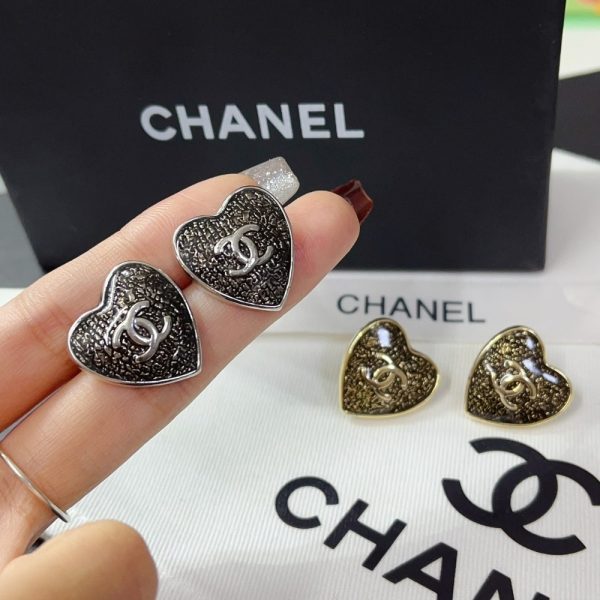 CHANEL STUD EARRINGS SILVER AND BLACK