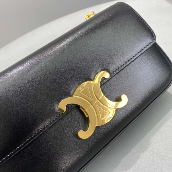 CELINE CHAIN BOX TRIOMPHE BAG IN SHINY CALFSKIN BLACK