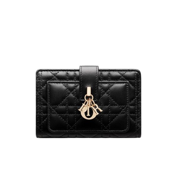 DIOR MY DIOR DITTANY CANNAGE LAMBSKIN WALLET BLACK 13.5CM