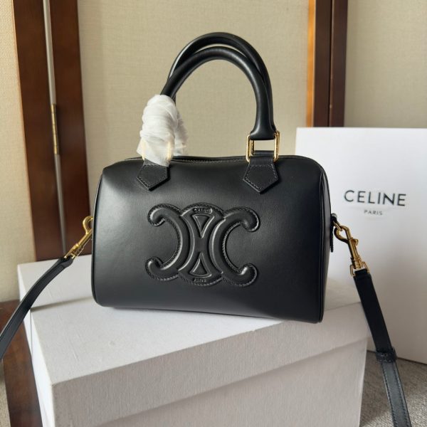 CELINE  SMALL BOSTON BAG IN SMOOTH CALFSKIN WITH CUIR TRIOMPHE BLACK