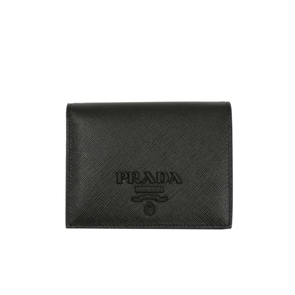 PRADA BII FOLD SAFFIANO LEATHER WALLET BLACK 11CM