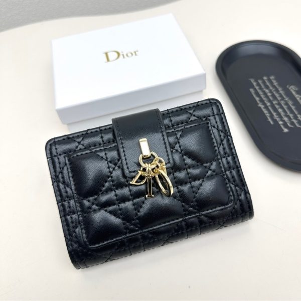 DIOR MY DIOR DITTANY CANNAGE LAMBSKIN WALLET BLACK 13.5CM