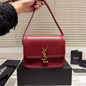 SAINT LAURENT SOLFERINO MEDIUM SATCHEL IN BOX LEATHER LINING RED 23CM