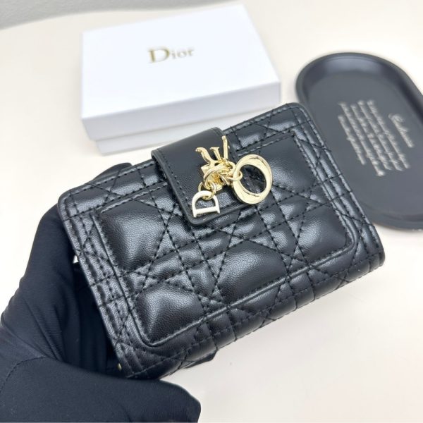 DIOR MY DIOR DITTANY CANNAGE LAMBSKIN WALLET BLACK 13.5CM